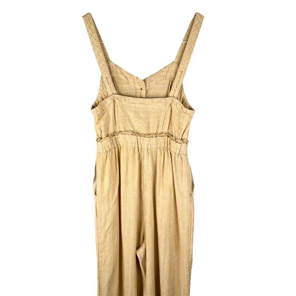 Romeo + Juliet Couture Jumpsuit Yellow White Stripes Small Linen Blend Pockets - Picture 4 of 15
